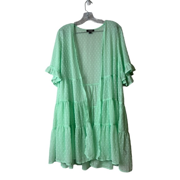 Torrid womens Clip Dot Ruffle Kimono - Green size L/12 - Picture 2 of 8